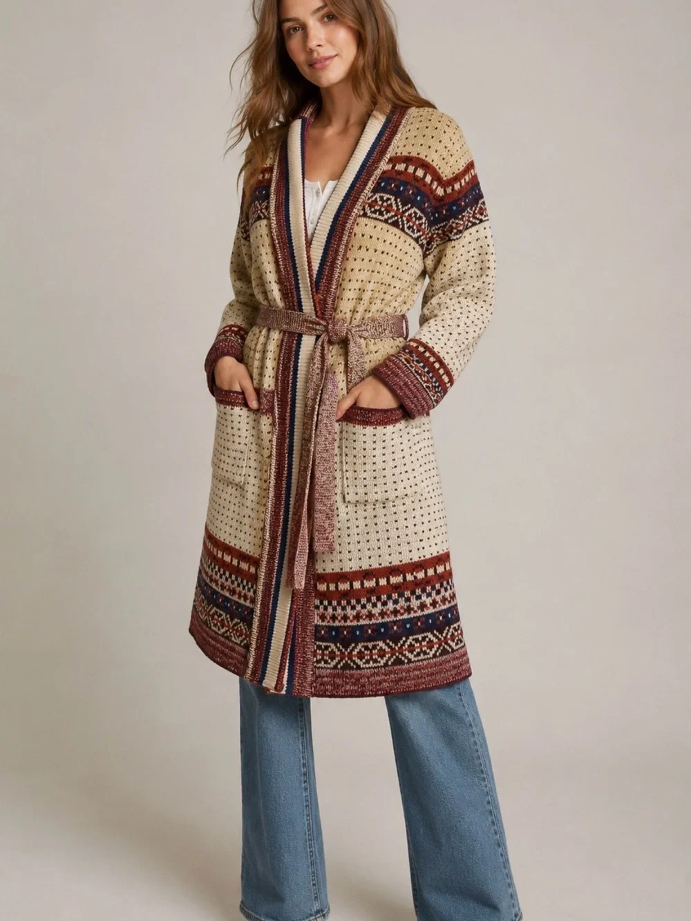 Sabra Wintuk Vintage 70s Hooded Wrap Cardigan Sweater Coat one Size Rare